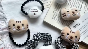 Scrunchie Boneka Motif Kotak Karet Rambut Anak Dewasa Elastis Ikan Kucing Hair Band Fish Cat Square Pattern Aksesoris Rambut Wanita Cepol Hijab Lucu