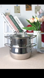 Xửng hấp inox 316 Chockmen Đúc cao cấp bộ nồi kèm xửng hấp inox nồi hấp 2 tầng nồi hấp inox xửng hấp xôi hấp cho bé 16cm