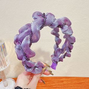 Summer Mesh Hollow Beaded Hairband Womens Pure Color Versatile Retro Fragile Headband Korean Style Simple Hair Accessories