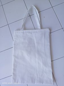 Tote bag wanita resleting kanvas tebal ukuran besar kecil putih polos