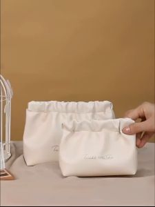 Ins Style Wrinkled Storage Bag Lipstick Bag Key Cosmetic Storage Bag Portable Travel Large-Capacity PU Makeup Bag