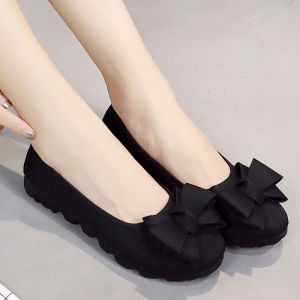 New 2019 Beijing Ladies Flat Work Shoes Black Single Step-On Design Comfortable Casual Fashion Footwear for Women Easy Wear