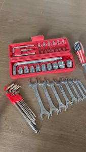 1SET Kunci Sok Shok Socket 27 pcs+ Kunci Pas 8 Pcs + Kunci L Panjang 9 Pcs Segi Enam Bonus Obeng bolak balik