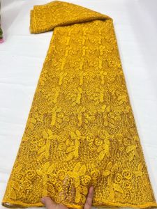 2026 Milk Silk French Mesh Tulle Lace Fabric 5Yards Sequins African Lace High Quality Wedding Dress Bridal Gown Sewing AT3030-A1