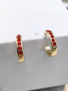 Unique round Ring Earrings Trendy Retro Design Earrings C- Shaped Red Rhinestone Niche Style Fancy Earrings B825