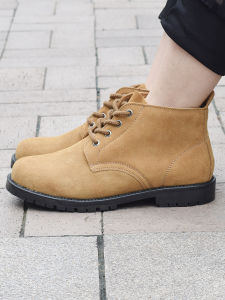 Mens High-Top Genuine Leather Work Boots Anti-Slip Wear-Resistant Martin Boots Electric Welding Work Shoes Breathable Slip-On