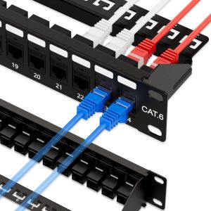 ZoeRax 24 Port RJ45 Patch Panel Cat6 Feed Through Coupler Network Patch Panel 19 Inch Inline Keystone Ethernet Patch Panel