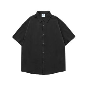 Anti-Wrinkle Heyma Seven Japanese Retro Spring Summer Mens Arc Splicing Short Sleeve Loose Casual Shirt Trendy