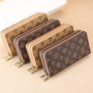 Women Large Long Wallet PU Leather Purse Cards Holder Coin Purse Hand Double Zipper Pocket Closure Large Capacity with Cash Check Pocket Phone Holder Handle Strap
