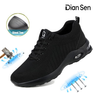 All-Season Casual Hiking Footwear Men Steel Toe Work Shoes Breathable Work Shoes Lightweight Puncture-Proof Safety Shoes Black