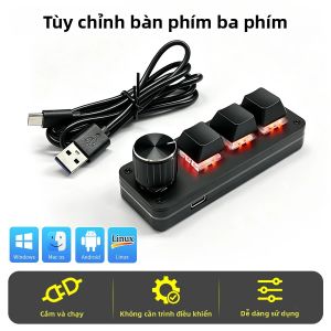 Bàn Phím Cơ Mini 3 Phím Macro Lập Trình Được Kết Nối USB-C Có Núm Xoay Đèn RGB Dùng Cho Chơi Game Văn Phòng Windows Mac Linux Android