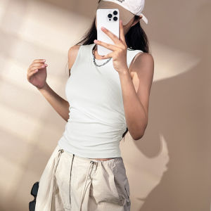 Sleeveless Ribbed Elastic Crimped Tank Top for Running Fitness