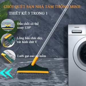 Chổi Cọ Nhà Tắm Cọ Sàn Gạt Kính Cán Dài 2 In 1 Siêu Đa Năng - Cây Cọ Sàn Nhà Tắm Xoay 120 Độ Dọn Sạch Mọi Góc Bẩn