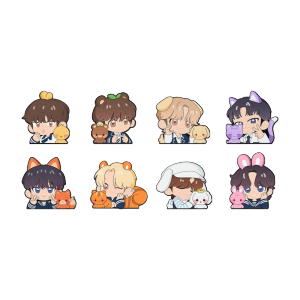 8Pcs Aniteez Kawaii Chibi Boys Animal Mascot Enamel Pins Cartoon Character Metal Lapel Brooches Cute Mini Pet Badges for Clothes