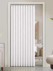 Upgraded Foldable Door Curtain Heavy Duty Thick Fabric Room Divider Living Room Kitchen Hooks Included