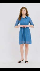 Krizia Collared Tie Waist Special Fabric Lace Shift Dress