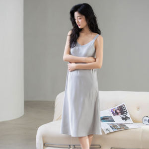 MiiOW | Cool Feeling Ice Silk Thin Womens Nightgown With Chest Pad Summer Sleepwear Dress Casual Home Leisure Polyester Spandex