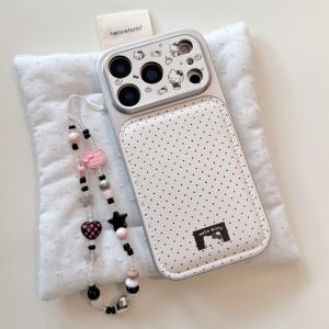 Sanrio | Ốp Điện Thoại iPhone 17/16/15/14 Pro Max Chống Sốc Bằng Silicon Họa Tiết Chấm Bi Đen Kèm Dây Đeo Tay Có Khe Đựng Thẻ Dễ Thương