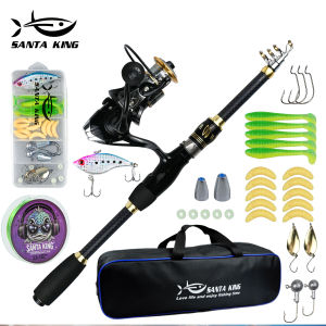 Portable Fishing Rod and Reel Full Kit -Telescopic Rod with Spinning Reel Line Lure Bag for Travel Fishing Saltwater Freshwater