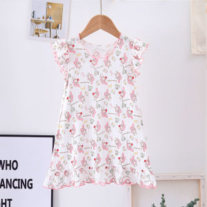 Princess Style Pure Cotton Summer Sleep Dress for Girls with Lace Trim Pleated Sleeves Comfortable Home Wear Four Seasons Suitable