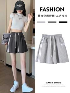 Summer Thin Cotton Sport Shorts Women High Waist Loose Casual Straight Leg Wide Pants Outdoor Wear Five-Point Pants