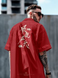 เสื้อเชิ้ตแขนสั้นหลวมๆ สำหรับผู้ชาย ทรงหลวมๆ ทรงบาง แฟชั่นฤดูร้อน เสื้อเชิ้ตผู้ชายสไตล์อเมริกัน แจ็คเก็ตเสื้อผ้ากันหนาว