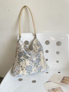 Original Small Grey Blue Dandelion Single Shoulder Bag Womens Compact Floral Cloth Bag Fresh And Sweet Style Casual Tote Bag