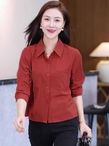 Fashionable Spring Autumn Long Sleeve Shirt Short Style Elegant Small Figure Trendy Mommy Clothes Womens Business Casual Polo Neck Shirt
