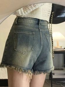 กางเกงขาสั้นผ้ายีนส์ขากว้างเอวสูงหลวมๆ สำหรับผู้หญิงในช่วงฤดูร้อน กางเกงขายาวทรงเอแบบลำลองสำหรับผู้หญิง