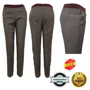 celana wanita pinggang kancing berbahan street polyester polos dengan dua saku kanan dan kiri ukuran dari SS - 5L