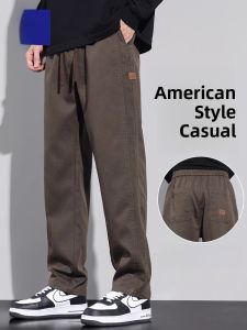 ROMON | Romon Mens Casual Straight Leg Workwear Pants Spring Autumn Loose Fit American Style Wide Leg Long Trousers Trendy Youthful