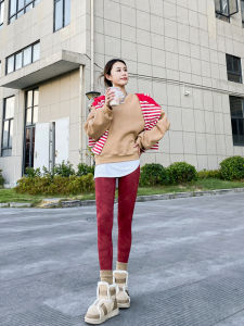 กางเกงโยคะลายพรางเอวสูง ทรงเข้ารูป ผ้ากำมะหยี่หนา กางเกงขายาวทรงหลวมสำหรับใส่ในฤดูหนาว กางเกงยีนส์ทรงสลิมฟิตสำหรับผู้หญิง