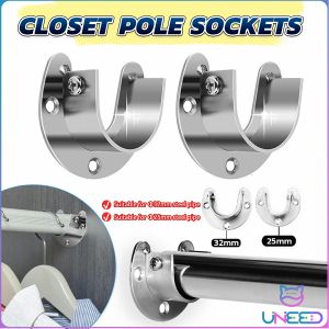 Need U Shaped Stainless Steel Closet Pole Sockets Flange Set Rod Holder with Screws for Easy Installation&Quick Removal