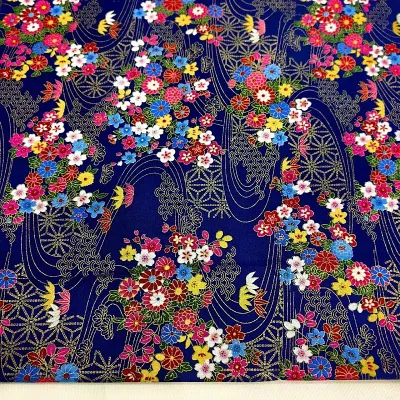 Handmade Pure Cotton Fabric with Gold Stamping Traditional Japanese Style Print for DIY Home Crafts And Clothing Making
