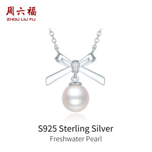 ZHOU LIU FU 周六福 S925 Sterling Silver Freshwater Pearl Pendant Necklace with Bowknot Design -Classic Elegant Jewelry Timeless Gift for Women 40+5cm X0614690 X0614691 X0614692 X0614934