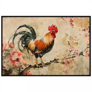Tranh treo tường tranh dán tường tranh thủy mặc con gà trống tranh phong thủy decor phong cách cổ điển in Canvas. CGI-364