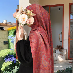 Jifang Retro National Pasiley Cashew Printed Cotton Shawl Long Tassels Pashmina Head Scarf Wraps Raya Muslim Hijabs Shawls Tudung YW102