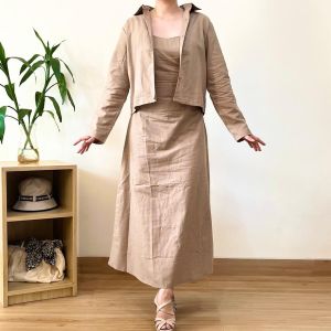 ●ECLAIRE● 063 Dress Maksi Maxi 2in1 (Dress dan Cardigan) Katun Rami Polos Basic Kasual Korea Casual Kerja 1108