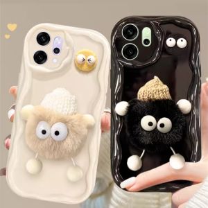 Casing OPPO Reno14 F Reno14 Pro Reno 14 14Pro 14F 5G Phone Case New Design Cute Cartoon 3D Plush Coal Ball Glossy Cream Lens Protection Soft Cover 2025