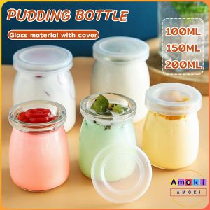 Amoki Pudding Bottle 100ml 150ml 200ml Glass Yogurt Cup Baking Mold With Lid