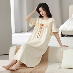 Miiow | Princess Style Pure Cotton Summer Sleep Dress Women Loose Short Sleeve Overhead Home Sleepwear Dress Cat Person MiiOW