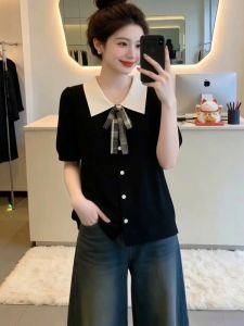 AIYITI | French Style Turn-down Collar Short Sleeve Plus Size Women T-Shirt Summer Loose