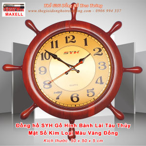 Đồng Hồ GỖ Hình BÁNH LÁI SYH – Máy Đồng Hồ Kim Trôi Nhật – Mặt số Vàng Đồng – Bảo Hành 2 Năm - Tặng Pin Maxell