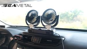 SEAMETAL 12v 24v Dual Headed Car Fan Cooling Aircon 360 Degree Rotation All-Round Adjustable USB Auto Air Cooling Fan