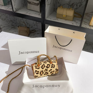 Jacoponnus Original round Cylinder Womens Bag Luxury Sensation 2025 New Style Leopard Print Crossbody Chain Bag Leather