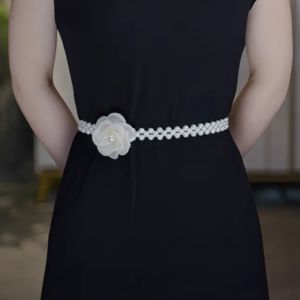 Elegant Multi-Functional Shell Bead Belt Elastic Waist Cinching Womens Style Summer Trendy Simple Alloy Buckle Floral Pattern