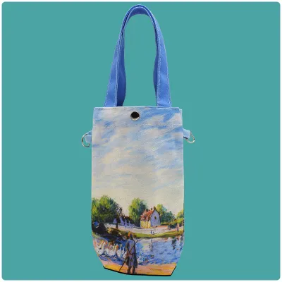 Van Gogh Artistic Canvas Cup Holder Thermal Water Bottle Strap Crossbody Handheld Versatile Bag for Men And Women Students