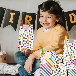 UMI 20pcs Set Pack Cute Cartoon Dinosaur Rainbow Dot Kids Children Happy Birthday Party Thank You Gift Wrapping Paper Bag