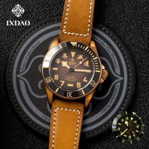 IXDAO X02T 39mm CuSn8 Bronze Mens Automatic Watch PT5000 Sapphire Crystal Leather Strap 20Bar Water Resistant - Time Leaves a Trace