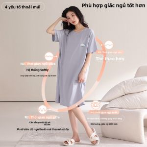 Áo ngủ MiiOW nữ làm bằng cotton tay ngắn in họa tiết caro rộng rãi thoáng khí